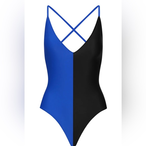 NWT ANSEA THE REVERSIBLE TIE BACK ONE PIECE IN BLACK AND BLUE - Picture 6 of 9